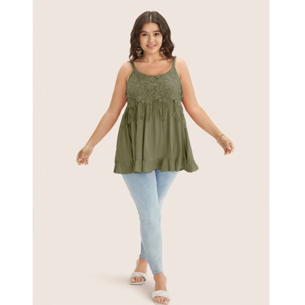 Bloomchic Plain Contrast Lace Ruffle Hem Cami Top - Size 26(4X) NWT